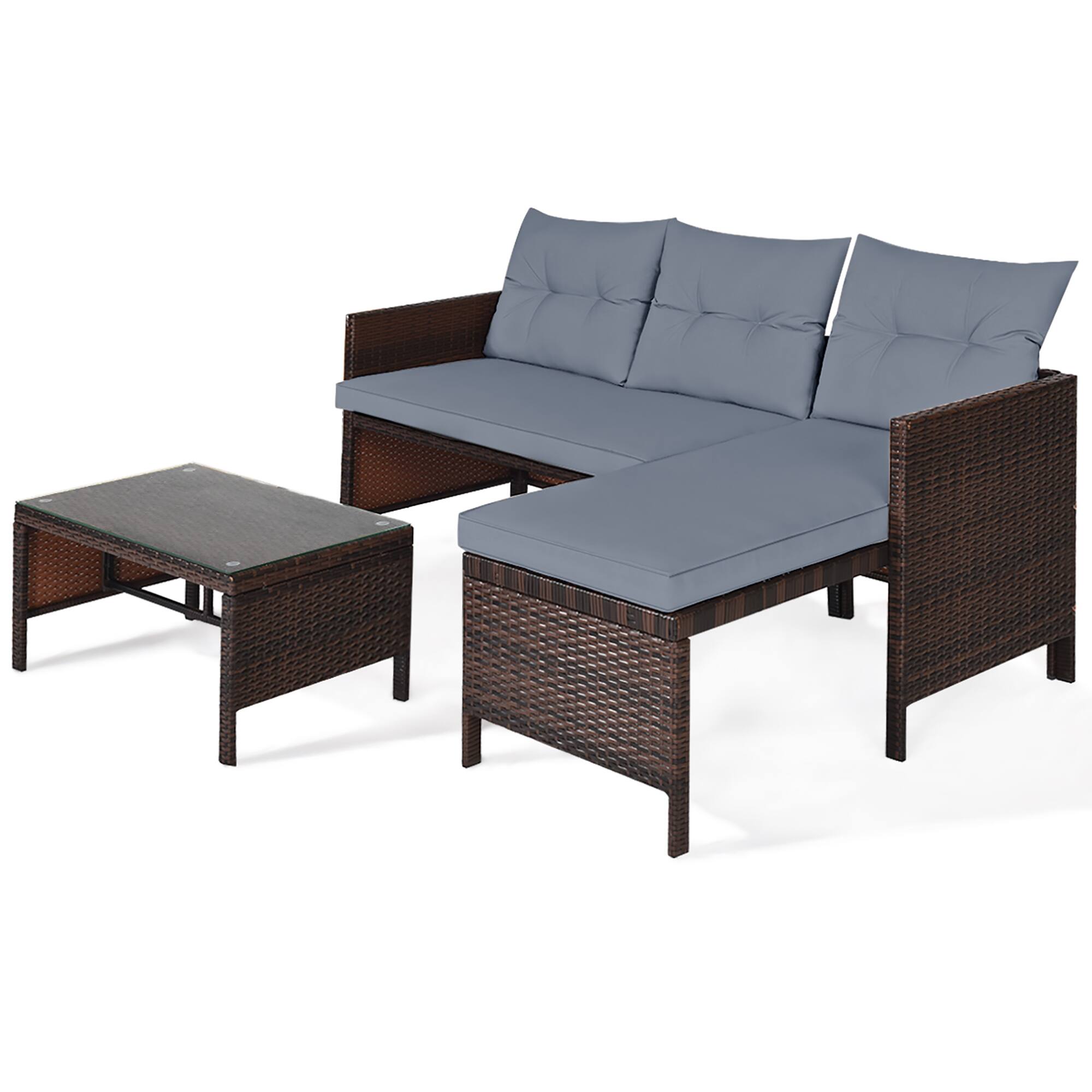 Alt View 2. Costway - Costway 3PCS Patio Wicker Rattan Sofa Set Outdoor Sectional Conversation Set Lawn Garden - Gray.