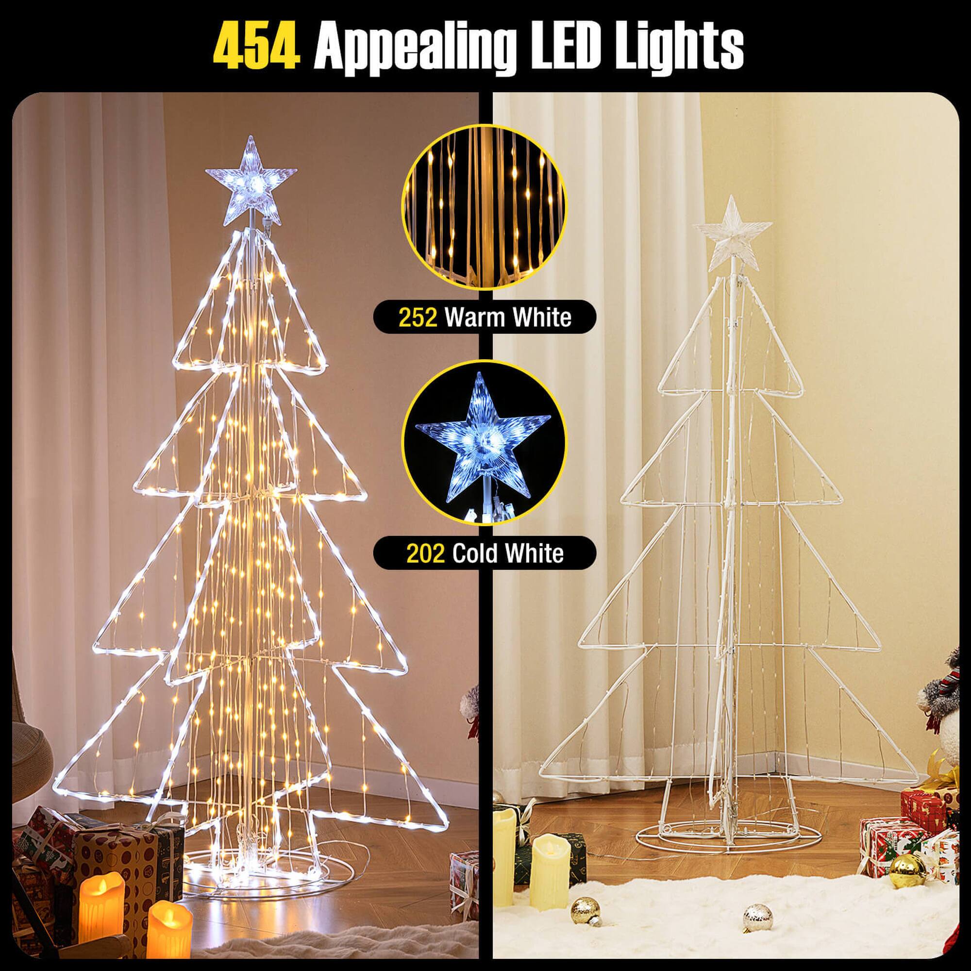 454 Appealing LED Lights: 252 Warm White, 202 Cold White.
