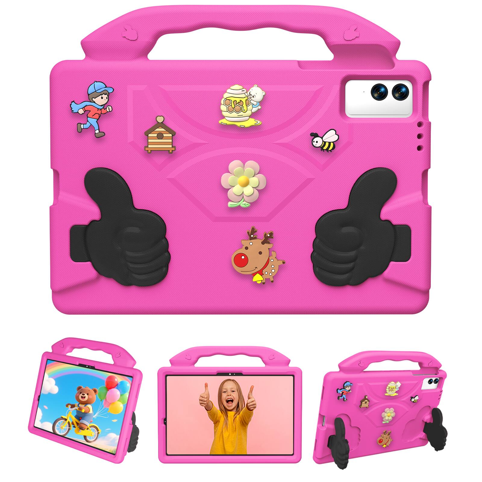 Front. Dteck - Kids Case for Samsung Galaxy Tab S9 FE+/S10+/S9+/S8+/S7+/S7 FE 12.4", Shockproof Silicone Stand Cover with Fun Charms - Rose.