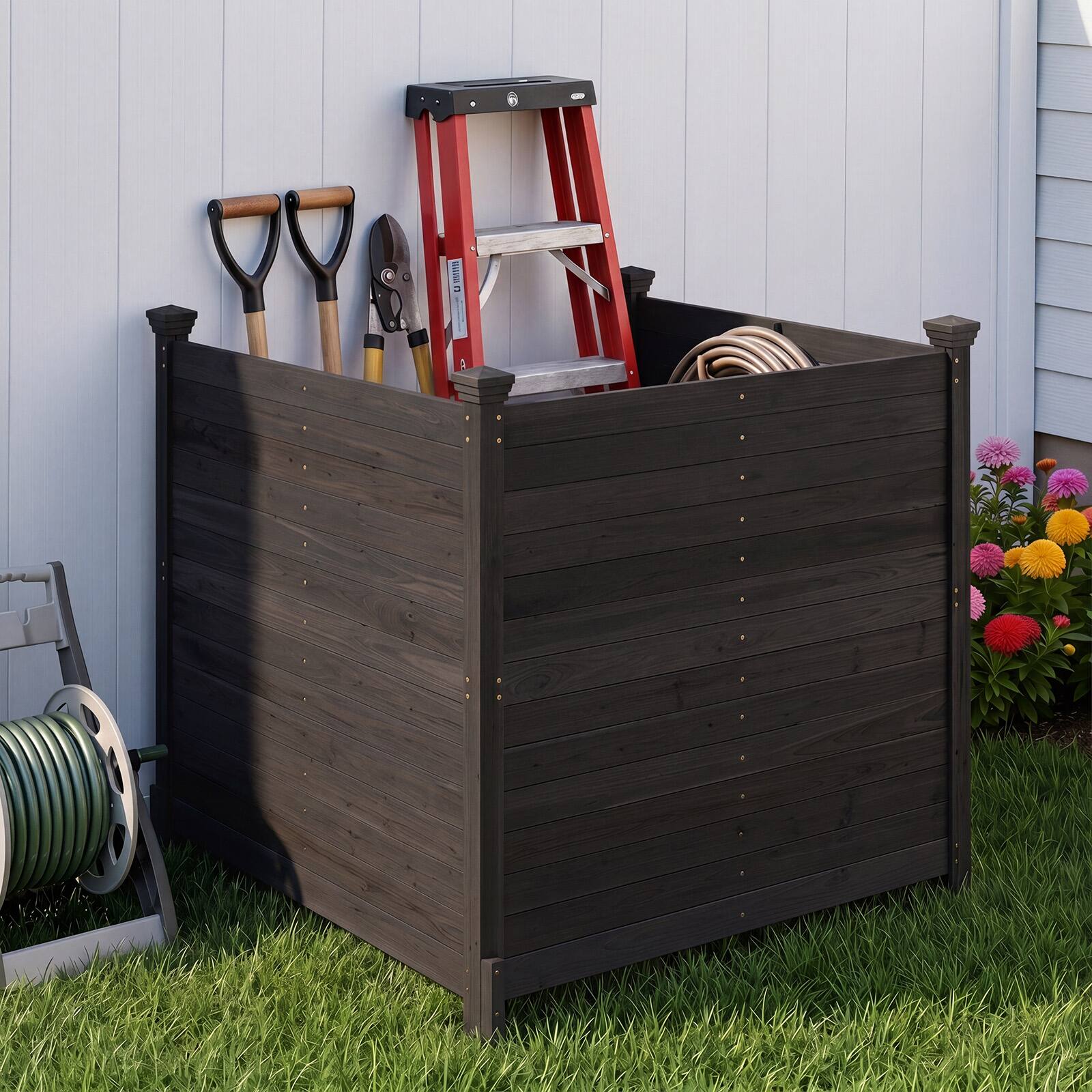 Alt View 5. Costway - Costway Outdoor Privacy Fence, 47 x 47-Inch 3-Panel Air Conditioner Fence for Outside - Black.