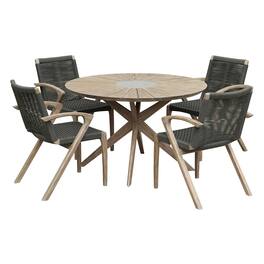 Armen Living - Oasis and Brielle Outdoor 5 Piece Light Eucalyptus and Stone Dining Set - Black