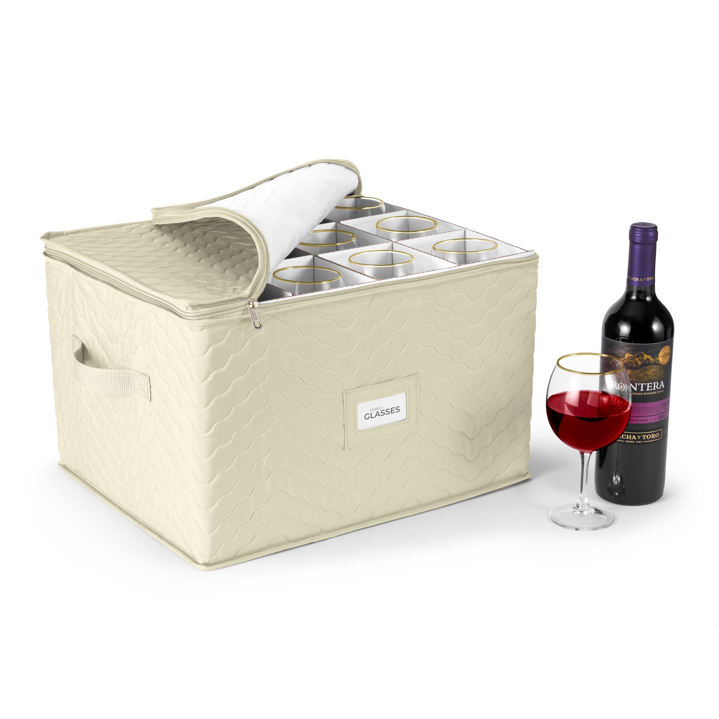 Sorbus - Deluxe Quilted Stemware Case with Dividers - Service for 12 - Great for Protecting Wine Glasses - Gray