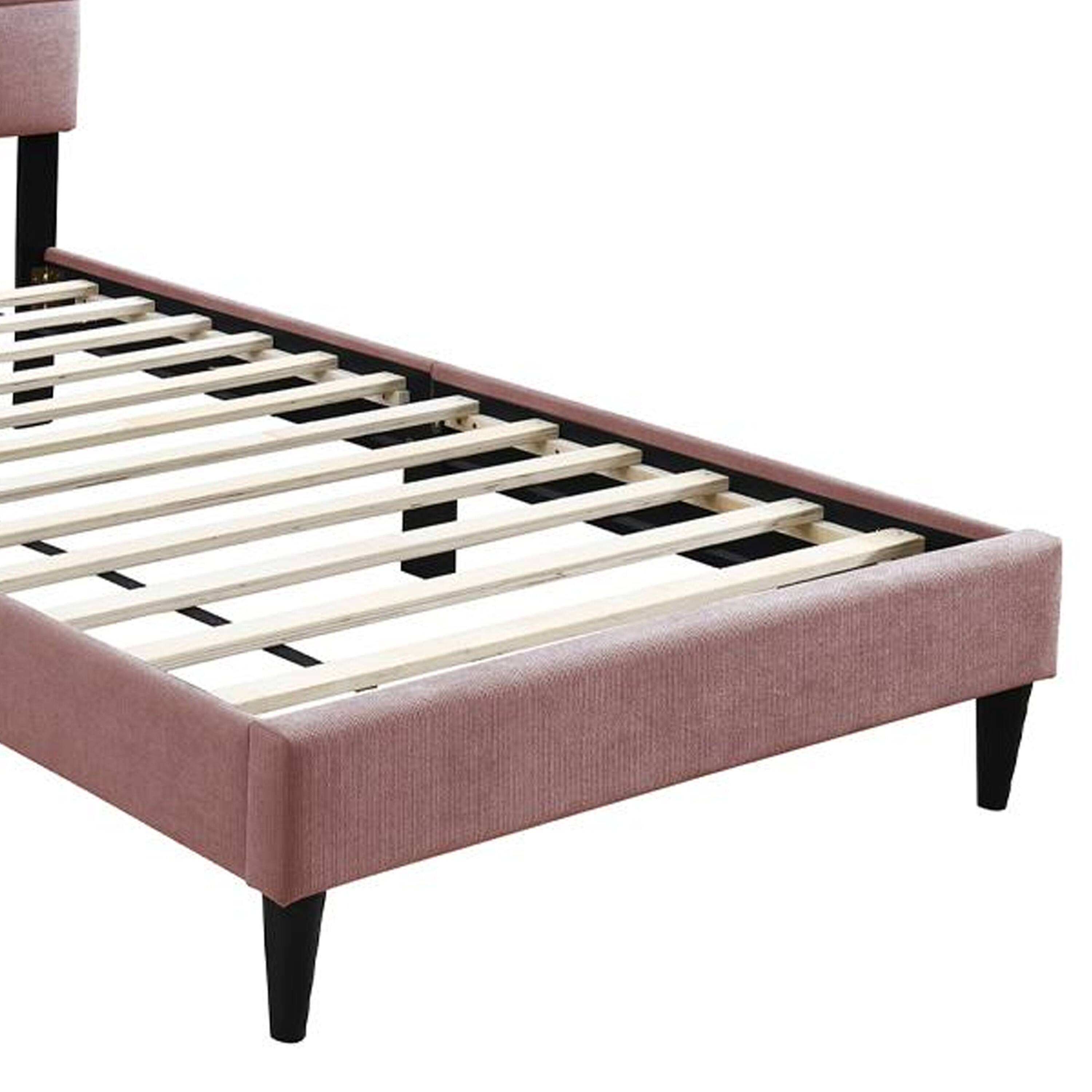 Back. Manhattan Lane - Lilian Full Bed, Tufted Pink Linen Upholstery, Biscuit Tufted Stitch - Pink, Black.