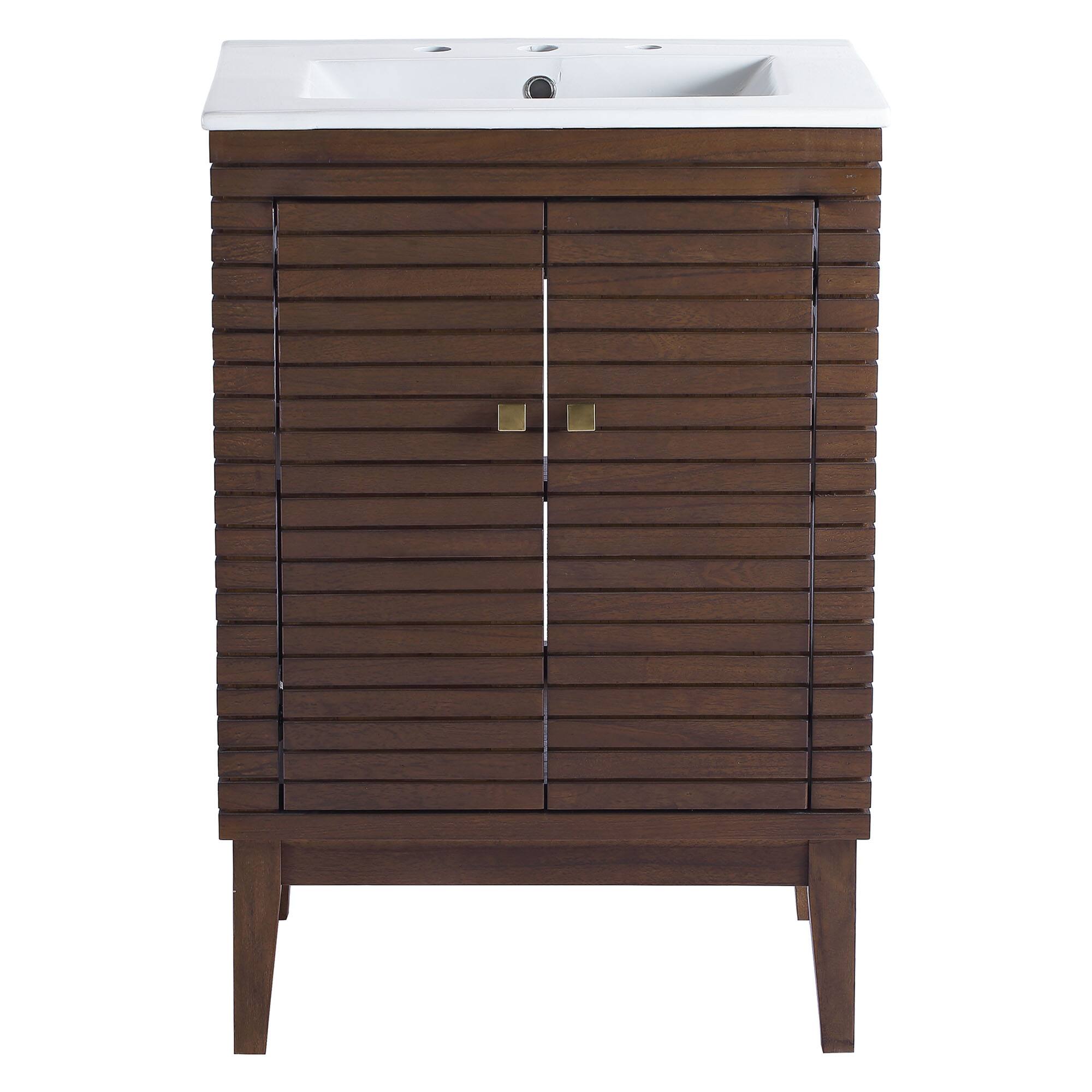 Alt View 2. Modway - Ledger Bathroom Vanity Basin Included - Walnut White.