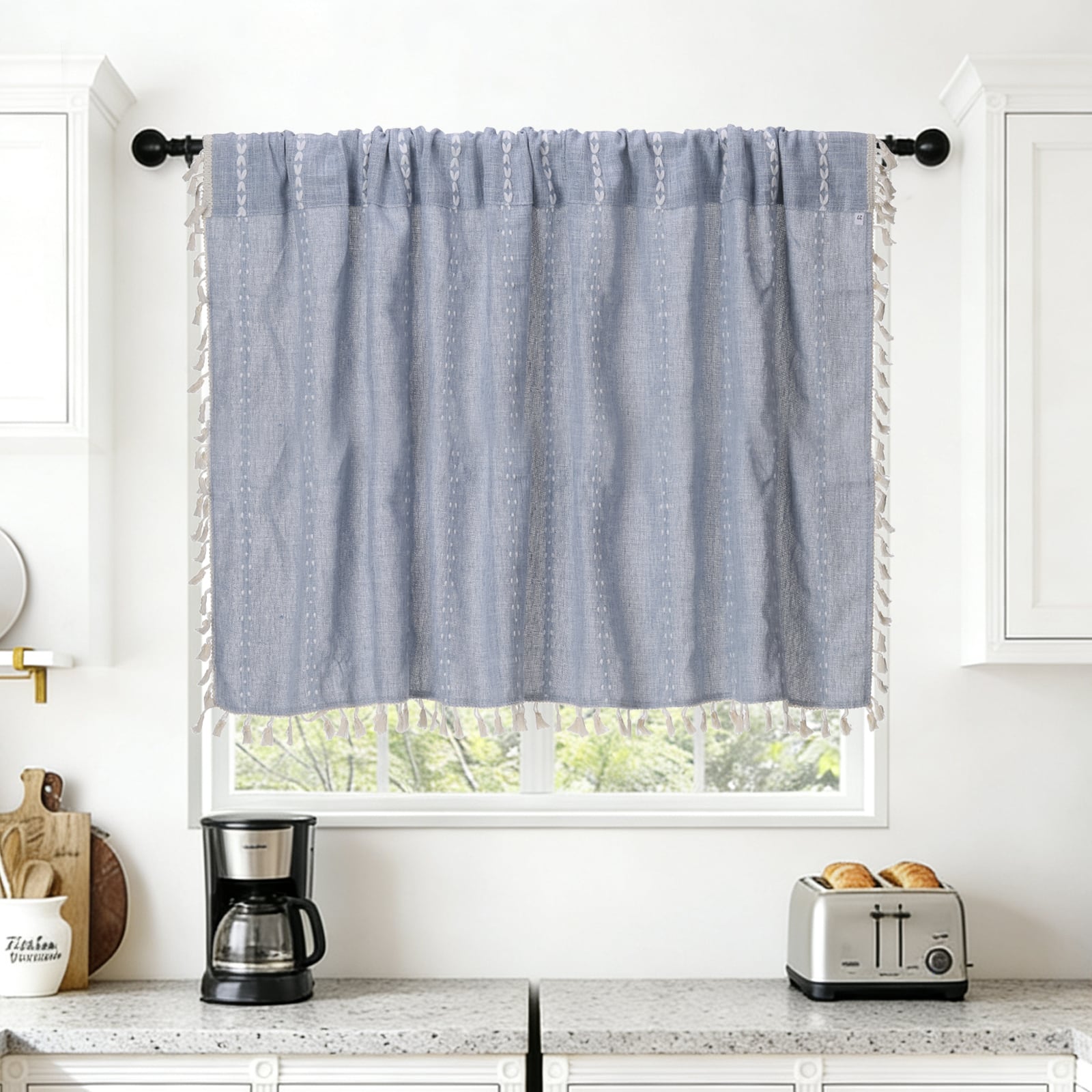 Unique Bargains - Curtain Valances, 24"x52" Semi Sheer Rod Pocket for Small Windows Living/Bed/Bath/Kitchen, Set of 1 Panel - Blue