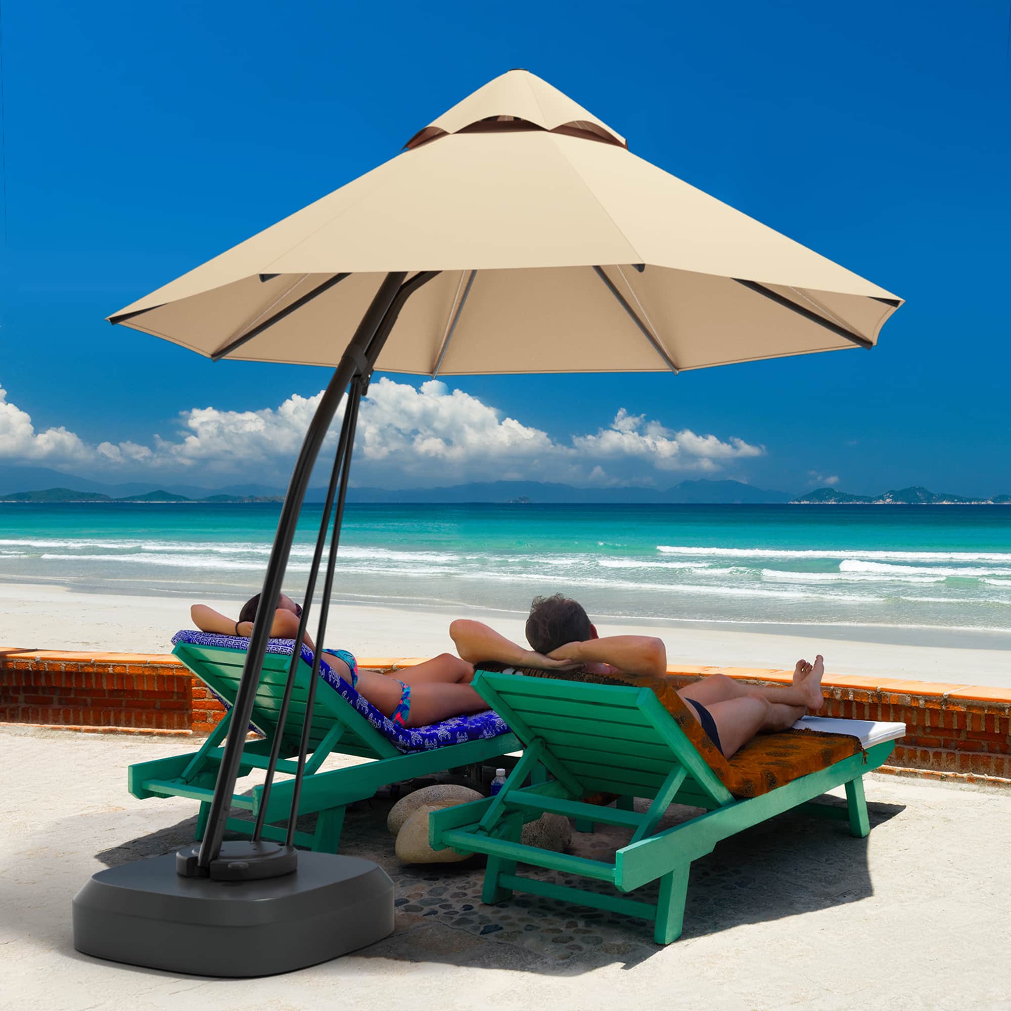 Gymax - 11ft Patio Cantilever Hand Push Offset Hanging Umbrella w/ Wheels Base - Beige price history on PriceWatchPro