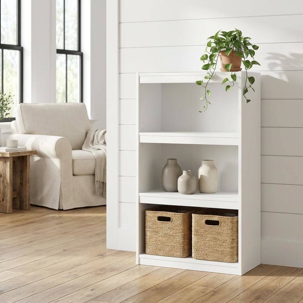 Angle. FurniFact - 3-Tier Adjustable Shelf Bookcase with Modern Storage Design - White.