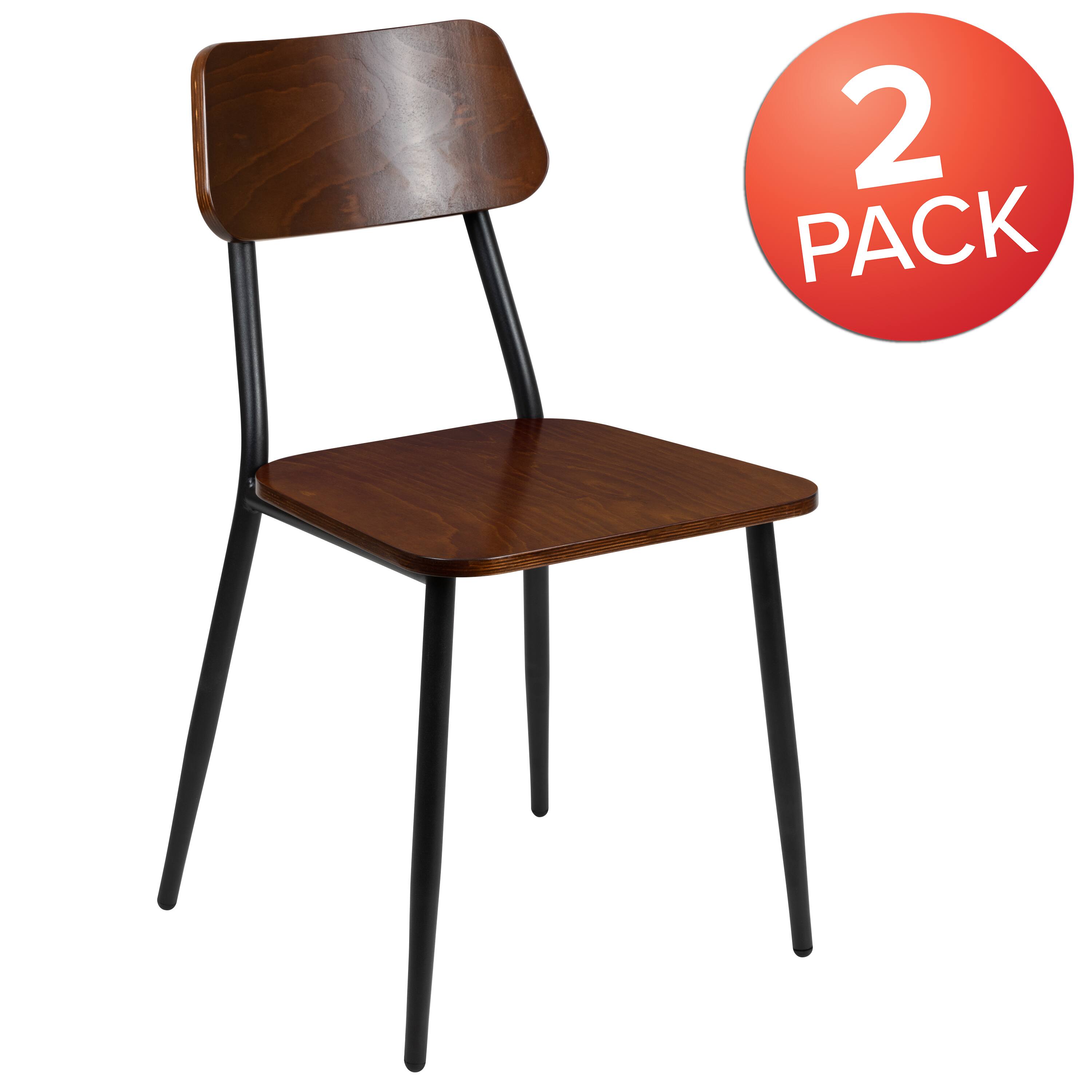 Alt View 1. Emma + Oliver - 2 Pack  Industrial Wood Dining Chair with Steel Frame - Mahogany.