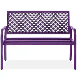 Best Choice Products - Indoor Outdoor Steel Garden Bench w/ Geometric Backrest, Foot Levelers - Dark Purple