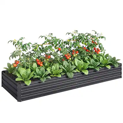 Front. Outsunny - x 36" x 12" Galvanized Raised Garden Bed, Easy DIY and Cleaning for Growing Flowers, Herbs - Gray.