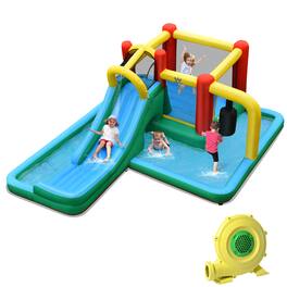 Costway - Inflatable Slide Water Park Climbing Bouncer Bounce House with Tunnel & 735W Blower - Multicolor