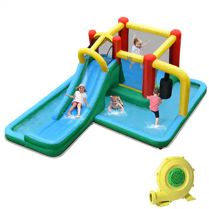 Front. Costway - Costway Inflatable Slide Water Park Climbing Bouncer Bounce House with Tunnel & 735W Blower - Multicolor.