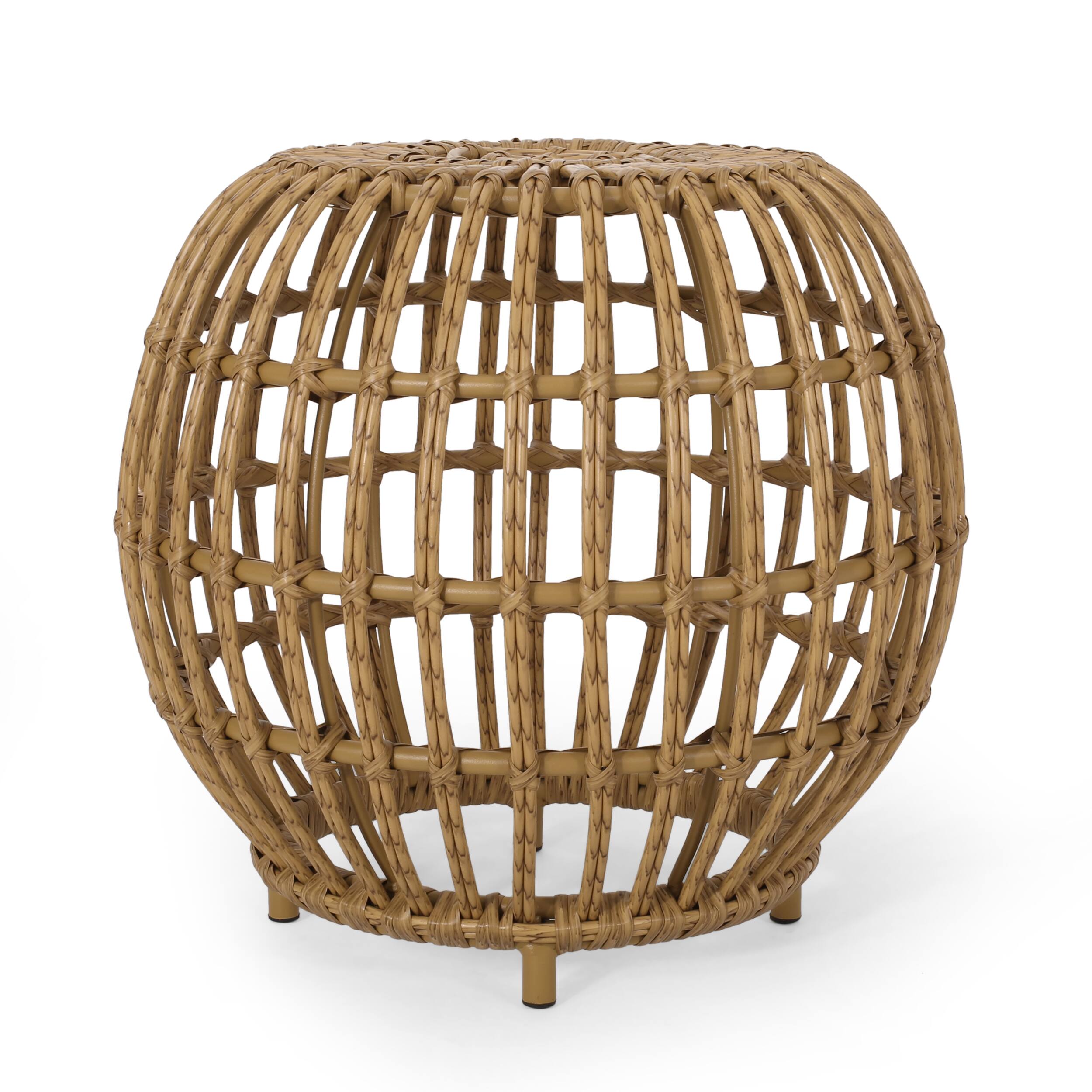 Alt View 2. APRILSOUL - Boho Chic 30in Faux Rattan Side Table Handcrafted All-Weather PE Woven Texture - Light Brown.