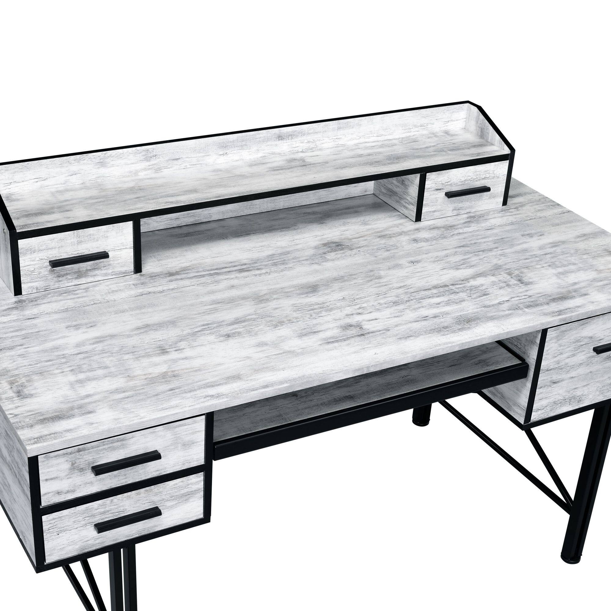 Back. GOODSILO - Antique Style Computer Desk with Storage Drawers and Shelf in Two-Tone Finish for Home Office Workspace - Antique White+Black.