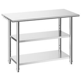 VEVOR - Stainless Steel Work Table, 24x48 Inch Food Prep Table with 2 Shelves, Commercial Kitchen Workstation, Metal Heavy Duty - Silver