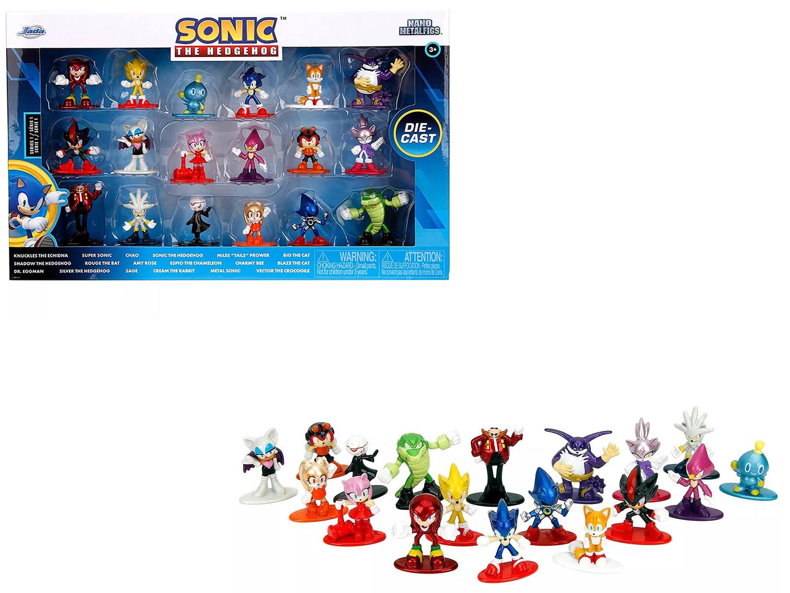 "Sonic The Hedgehog" Set of 18 Diecast Figures "Nano Metalfigs" Series by Jada - Multicolor
