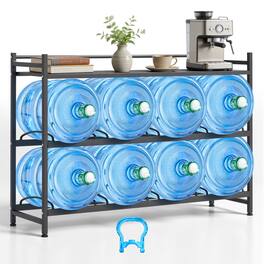 VEVOR - Water Jug Holder, 3 Tiers 4 Rows 3 and 5 Gallon Water Bottle Holder for 8 Bottles, Heavy Duty Jug Rack Organizer - Black