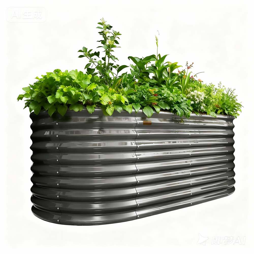 Front. A Anleolife - Gray Metal Oval Raised Garden Bed Planter Box for Planting Vegetables Flowers Herb (72 in. L x 36 in. W x 30 in. H).