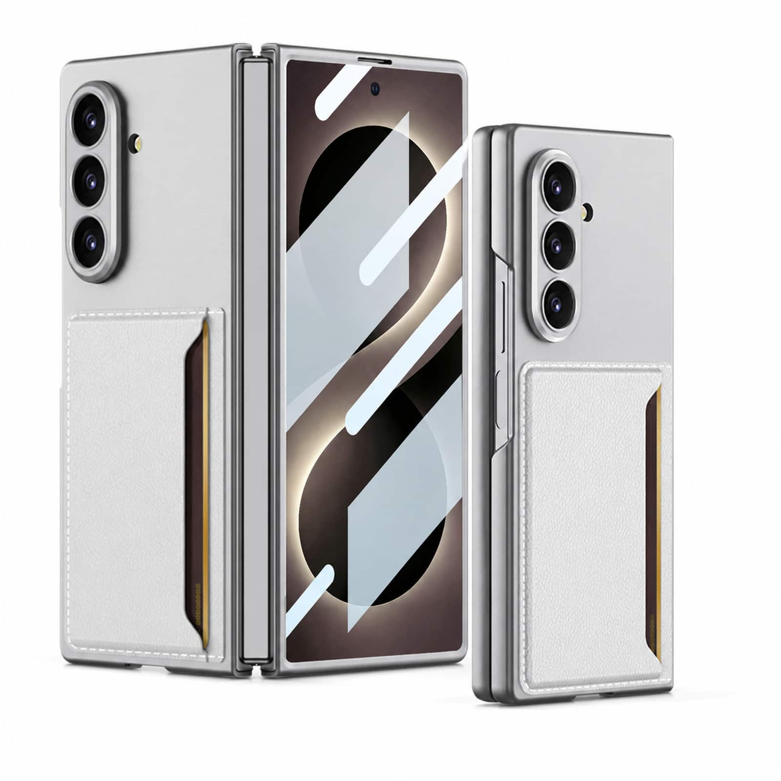 Dteck - Shockproof Back Wallet Case for Samsung Galaxy Z Fold 8 Ultra with Glass Screen Protector Card Slot Anti-Scratch Cover - Silver price history on PriceWatchPro