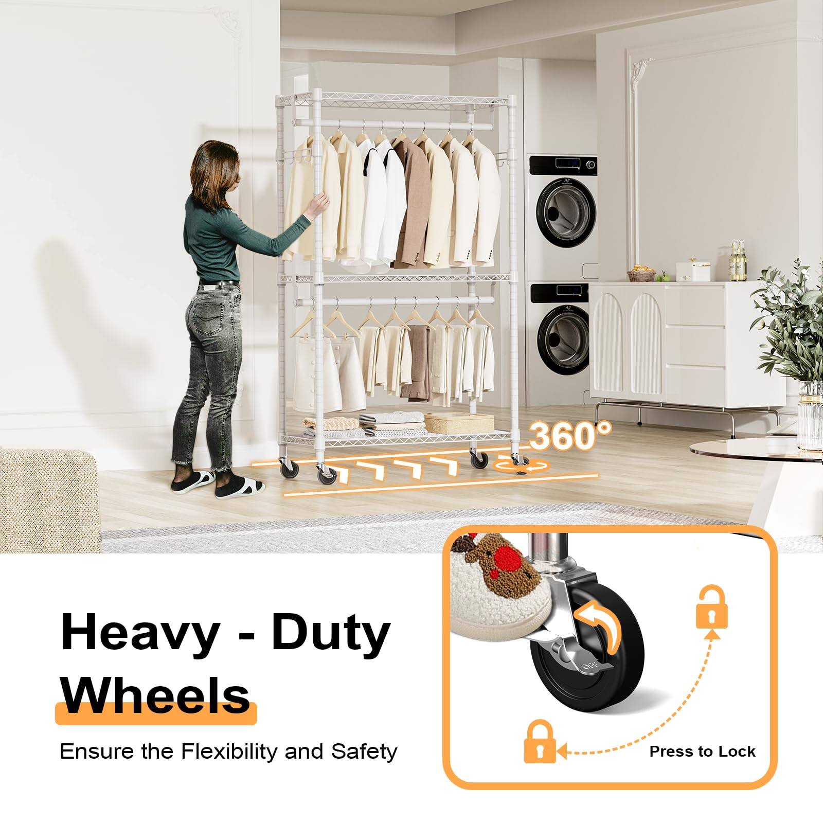 Heavy - Duty Wheels  
Ensure the Flexibility and Safety  

Press to Lock
