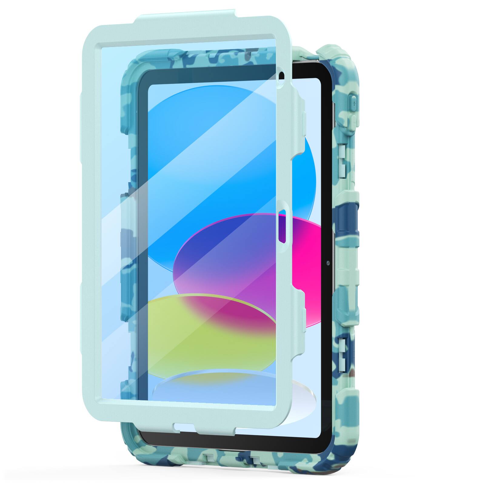 Back. Dteck - for Apple iPad (A16) 11" 2025 & iPad 10th Gen 2022 Heavy Duty Case,Rugged Stand Cover with Screen Film+Shoulder Strap - Blue.