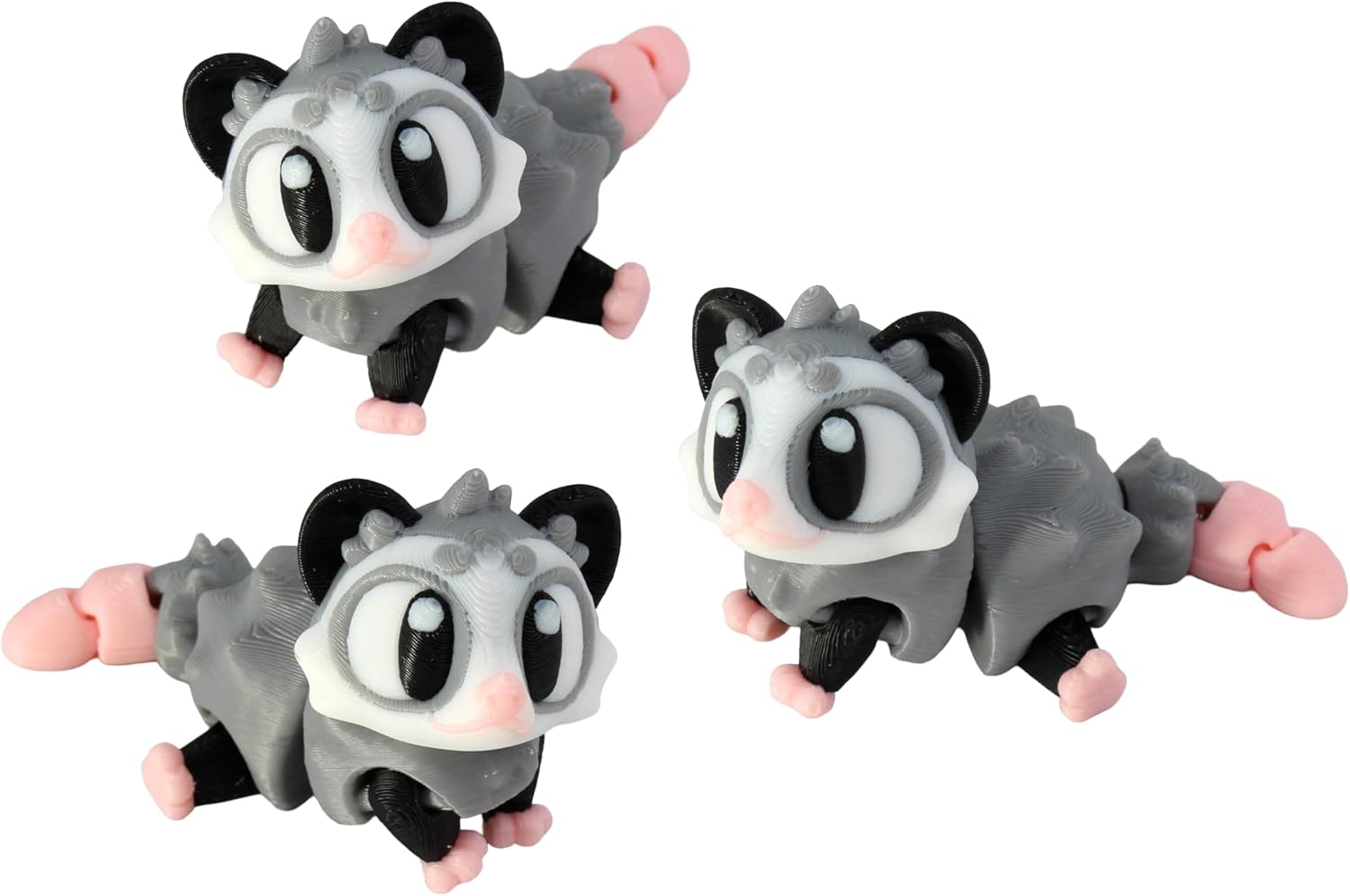 3D Printed Articulated Opossum Fidget Toy 3 Pack, Flexible Cute Animal Desk Decor, Stress Relief Fidget by PowerTRC