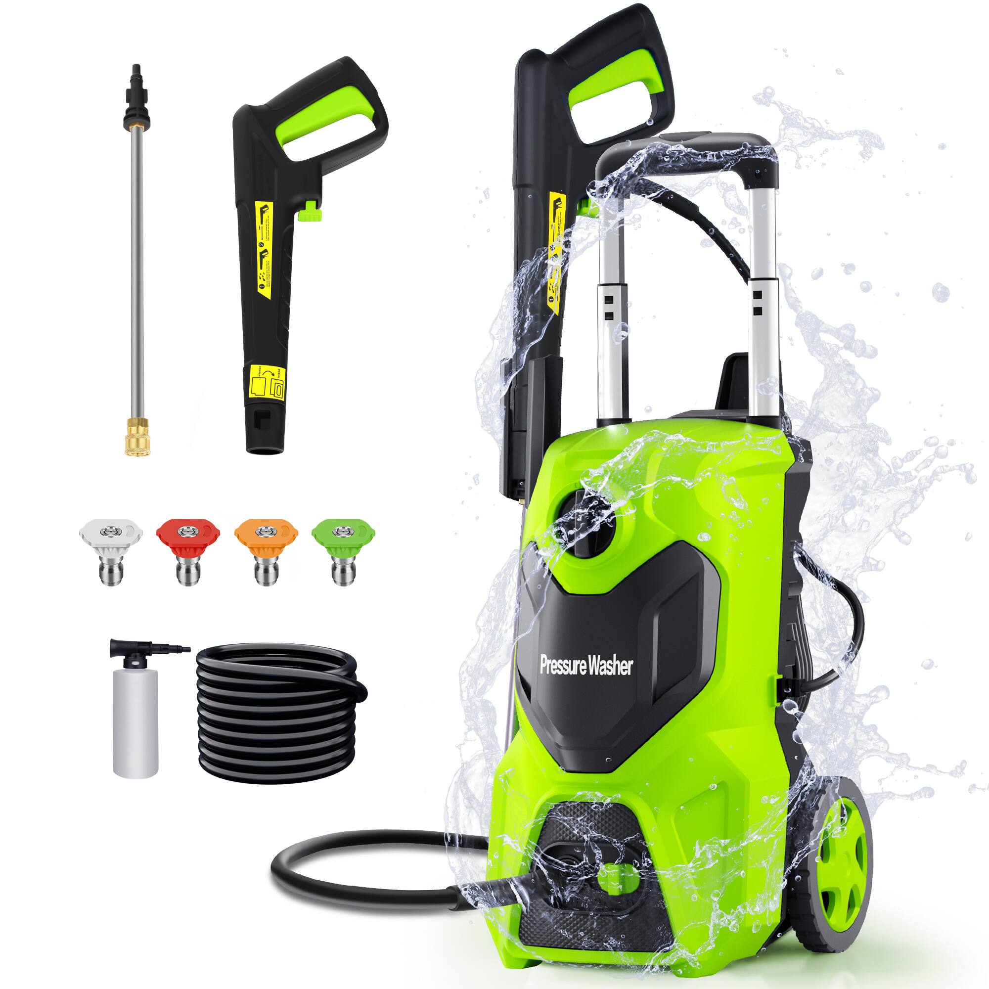 Sugift - 3300 PSI 2.0 GPM Electric Pressure Washer with Foam Cannon & Hose Reel - Green