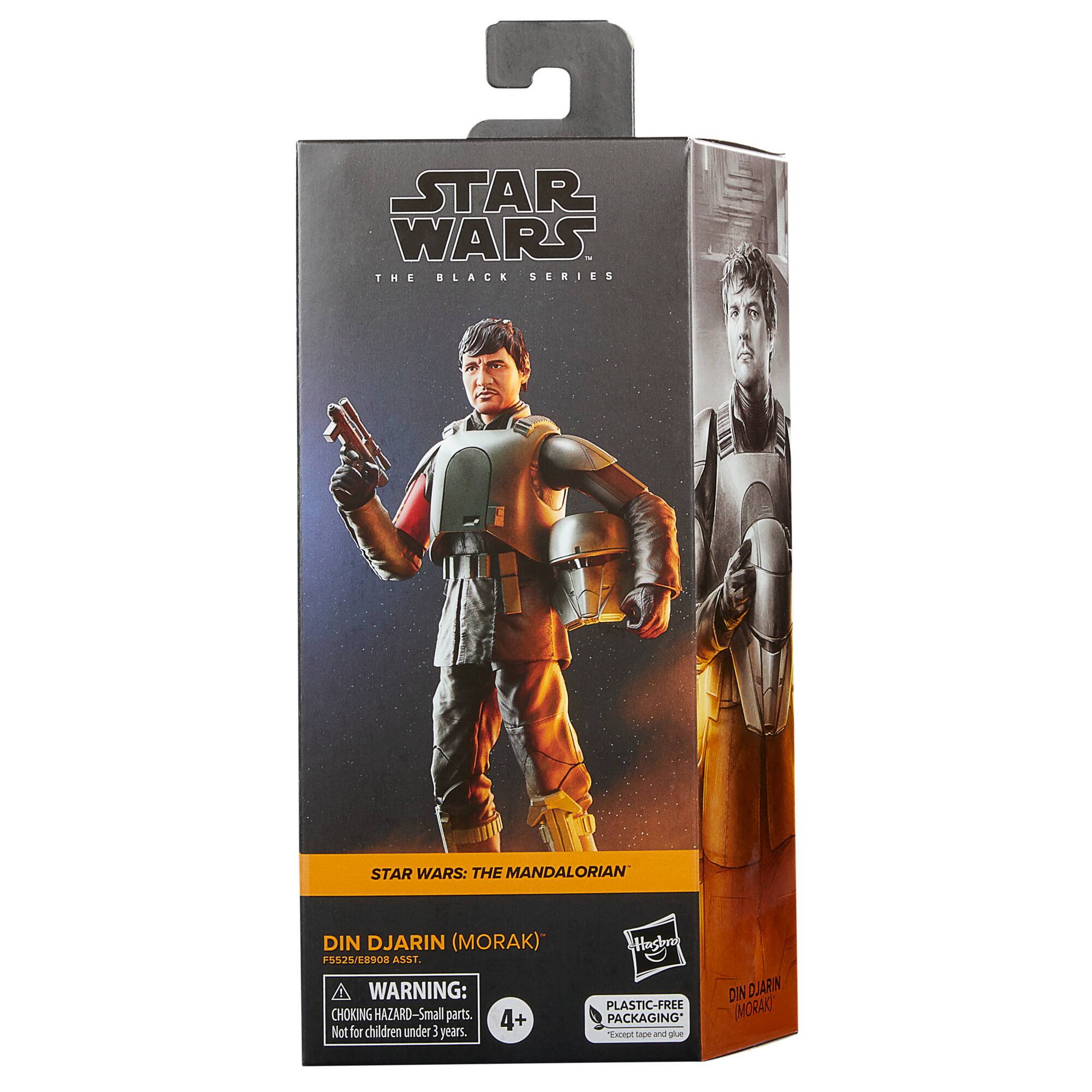 STAR WARS THE BLACK SERIES STAR WARS: THE MANDALORIAN DIN DJARIN (MORAK) FS525/ES902 AGES 4+ NOT FOR CHILDREN UNDER 3 YEARS WARNING: CHOKING HAZARD-SMALL PARTS HASHR PLASTIC-FREE PACKAGING