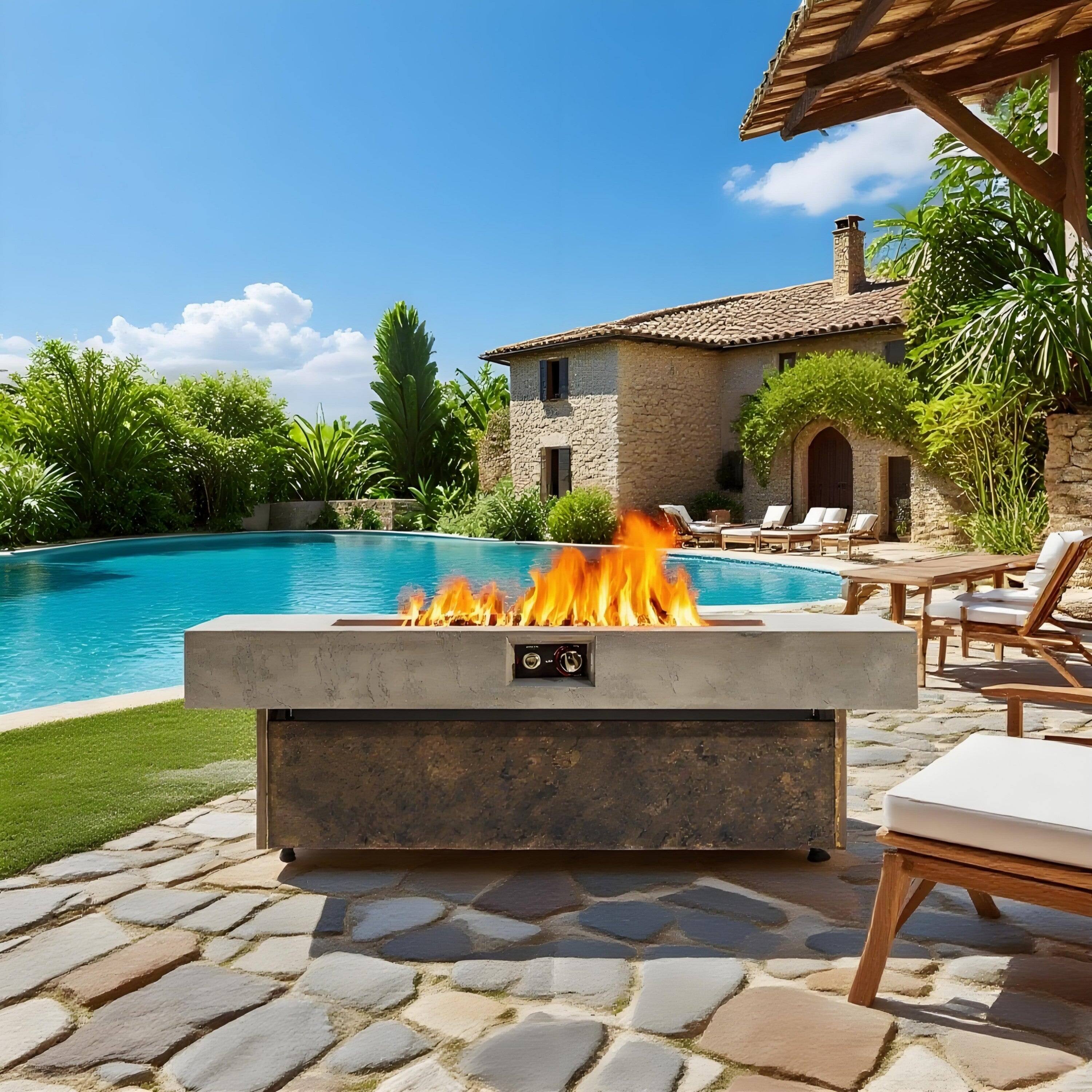 Alt View 6. Boyel Living - 56 Inch Tabletop Rectangular Propane Fire Pit 50000 BTU Adjustable Height - Brown&Gray.