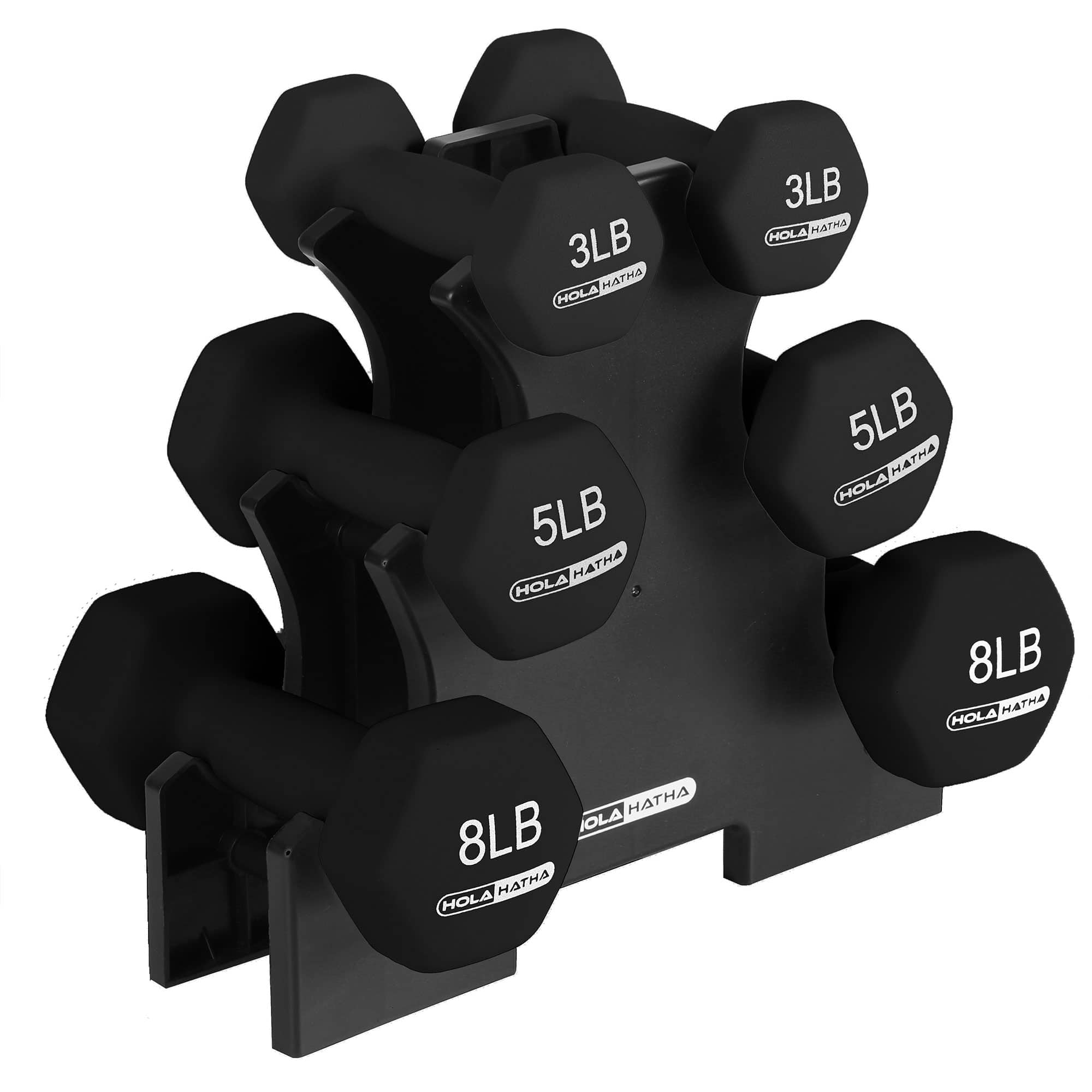 HolaHatha - 3, 5 & 8 Pound Hex Dumbbell Hand Weight Set with Storage Rack - Black price history on PriceWatchPro