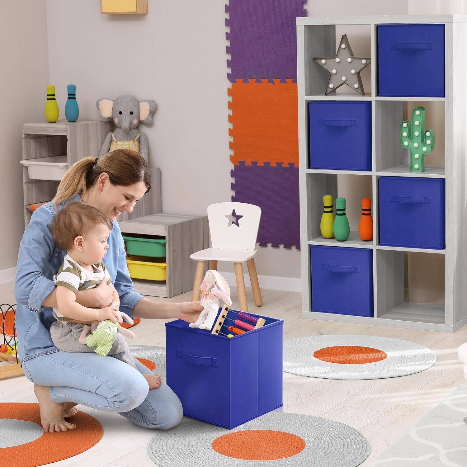 Alt View 1. Sorbus - Sorbus Foldable Storage Cubes, 6 Fabric Baskets for Organizing Pantry, Closet, Shelf, Nursery, Playroom, Toy Box - Royal Blue.