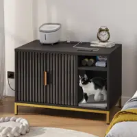 Bestier - Concealed Cat Litter Box Cabinet with Charging Station Litter Mat and Cat Washroom - Black - Front_Zoom