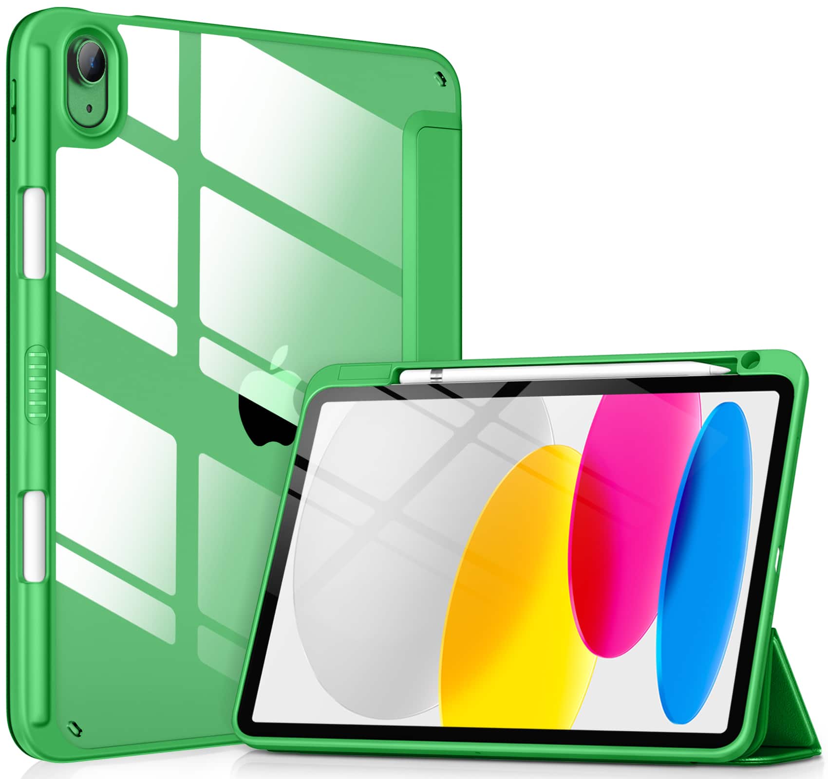 Front. DTTO - Case for iPad (A16) 11-inch 2025 and iPad 10th Generation 10.9 Inch 2022, Clear Back and TPU Shockproof Frame Cover - Grass Green.