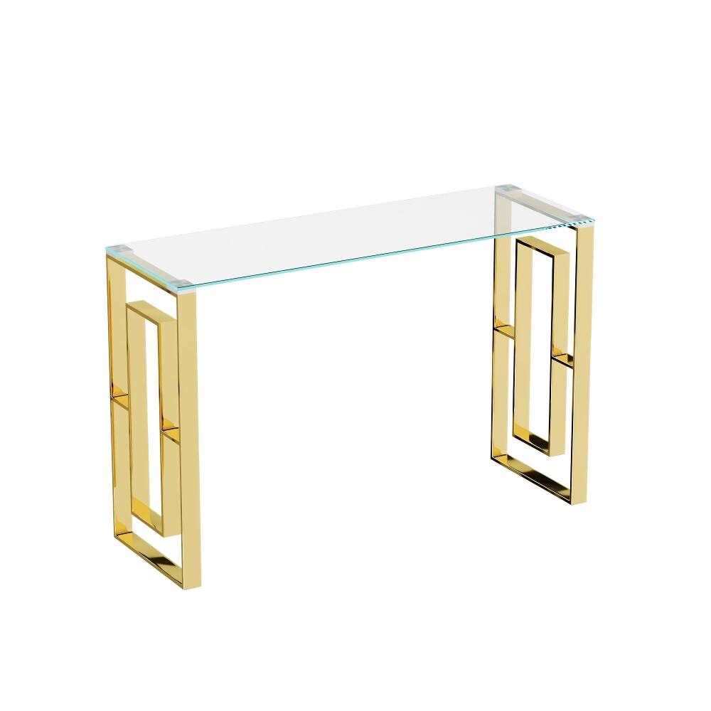 Alt View 6. Loheer - Loheer Golden Clear Glass Console Table Stainless Steel Entryway Table Meal Side Table - Golden Clear.