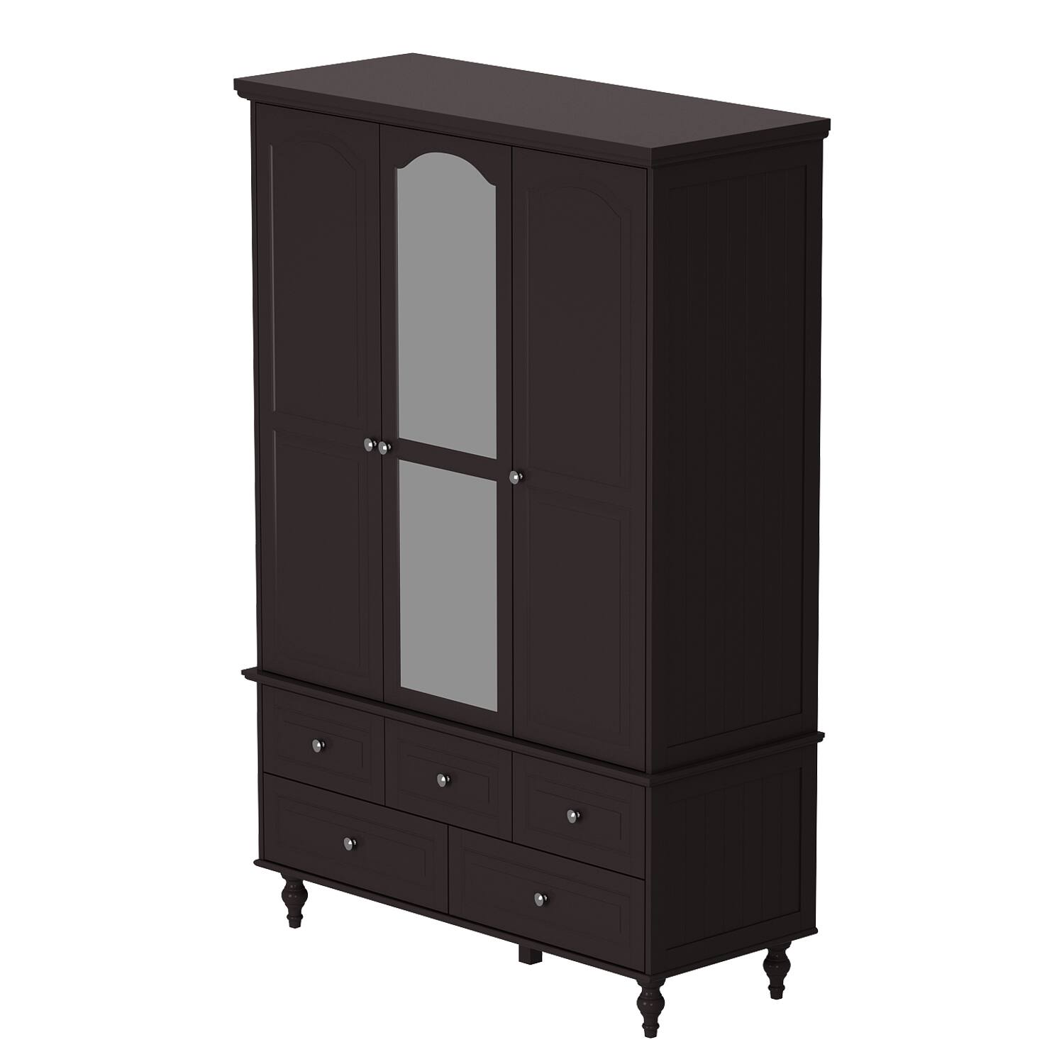 Angle. FUFU&GAGA - FUFU&GAGA Wood - Look Wardrobe: Timeless Storage with Glass Accents - Brown.