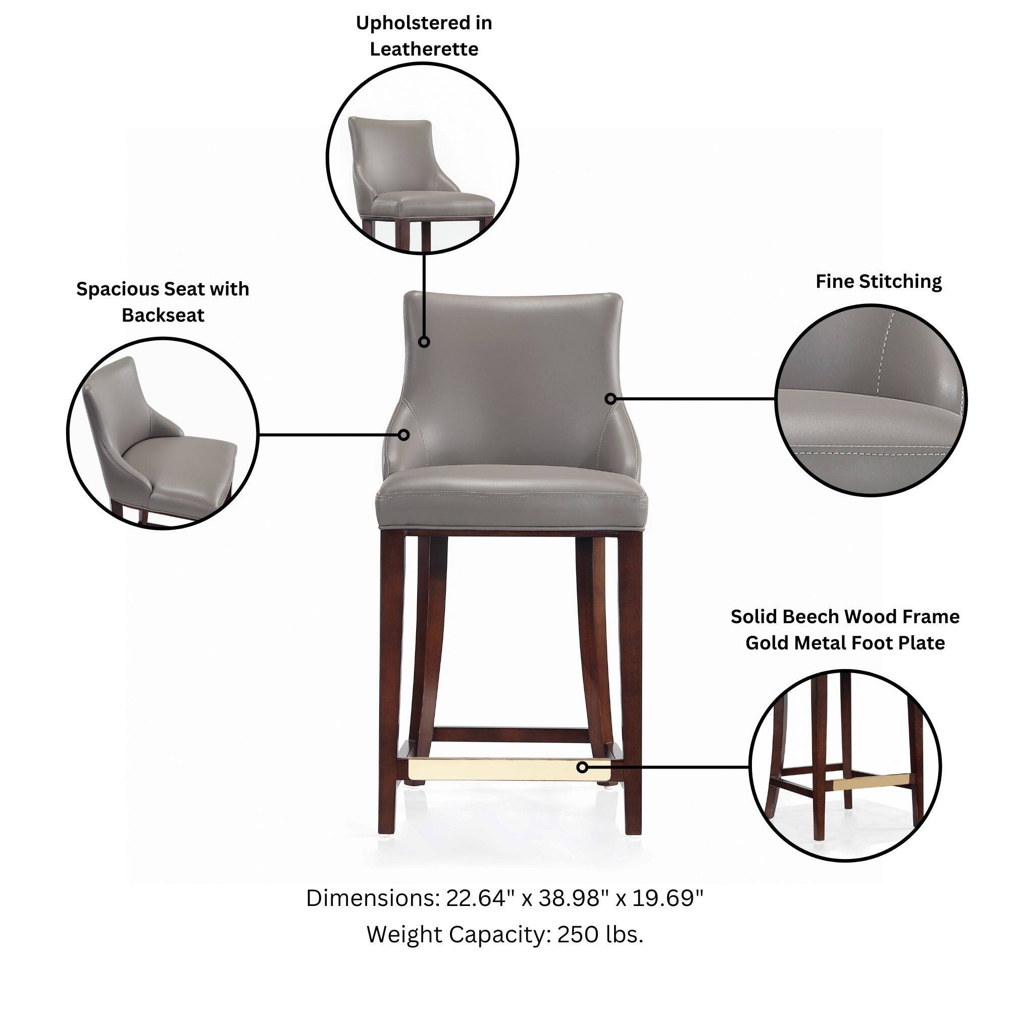 Upholstered in Leatherette  
Spacious Seat with Backseat  
Fine Stitching  
Solid Beech Wood Frame Gold Metal Foot Plate  
Dimensions: 22.64" x 38.98" x 19.69"  
Weight Capacity: 250 lbs.