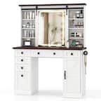 Front. Gymax - Gymax Vanity Desk w/Touch Screen Mirror Farmhouse Dressing Table w/Charging Station - White.