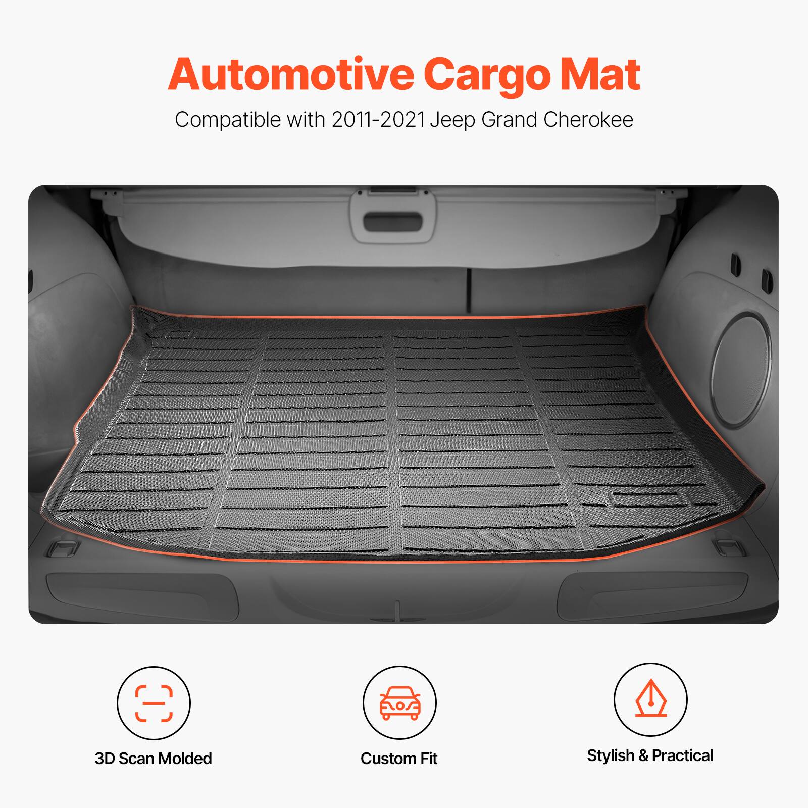 Automotive Cargo Mat  
Compatible with 2011-2021 Jeep Grand Cherokee  

3D Scan Molded  
Custom Fit  
Stylish & Practical