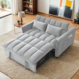 Resenkos - 54 Inch Adjustable Sofa Bed with Adjustable Backrest, Dual Armrests and Side Storage Pocket for Living Room - Silver grey