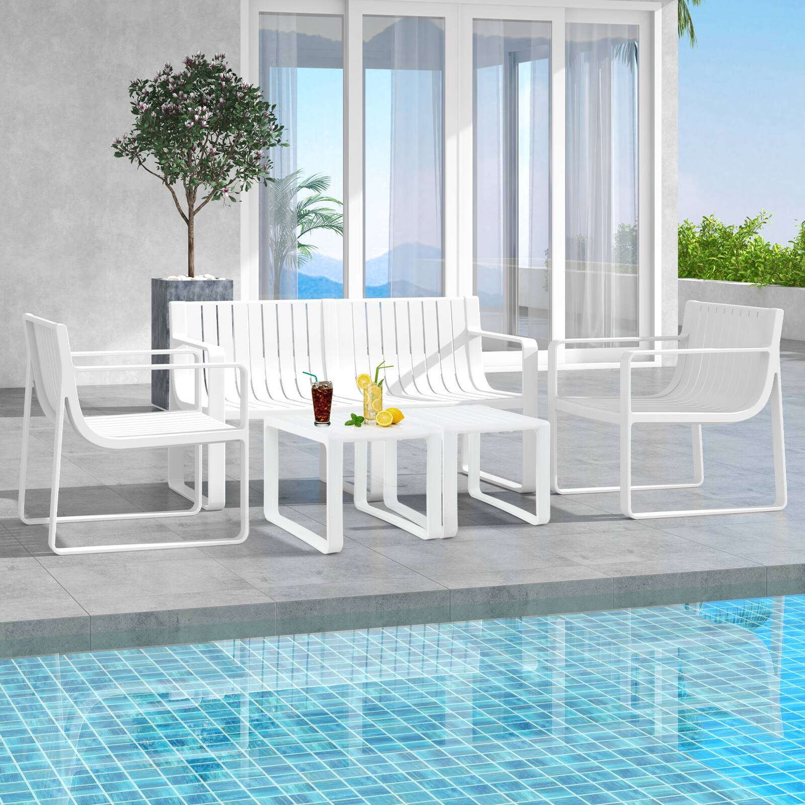 Alt View 4. Gymax - Gymax Patio Loveseat 2-Person Bench w/ Curved Backrest Slatted Design for Backyard White - White.