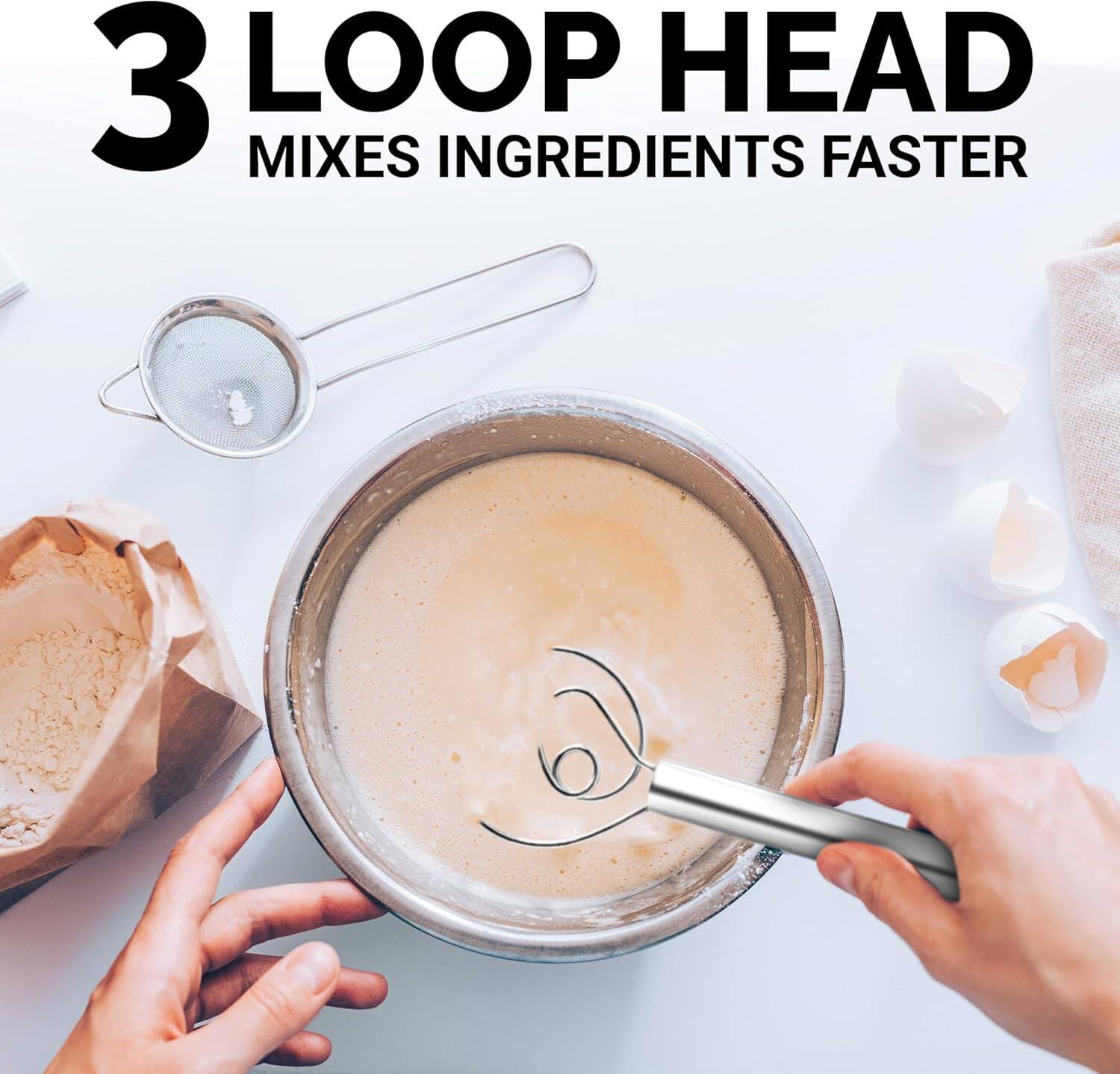 3 LOOP HEAD  
MIXES INGREDIENTS FASTER