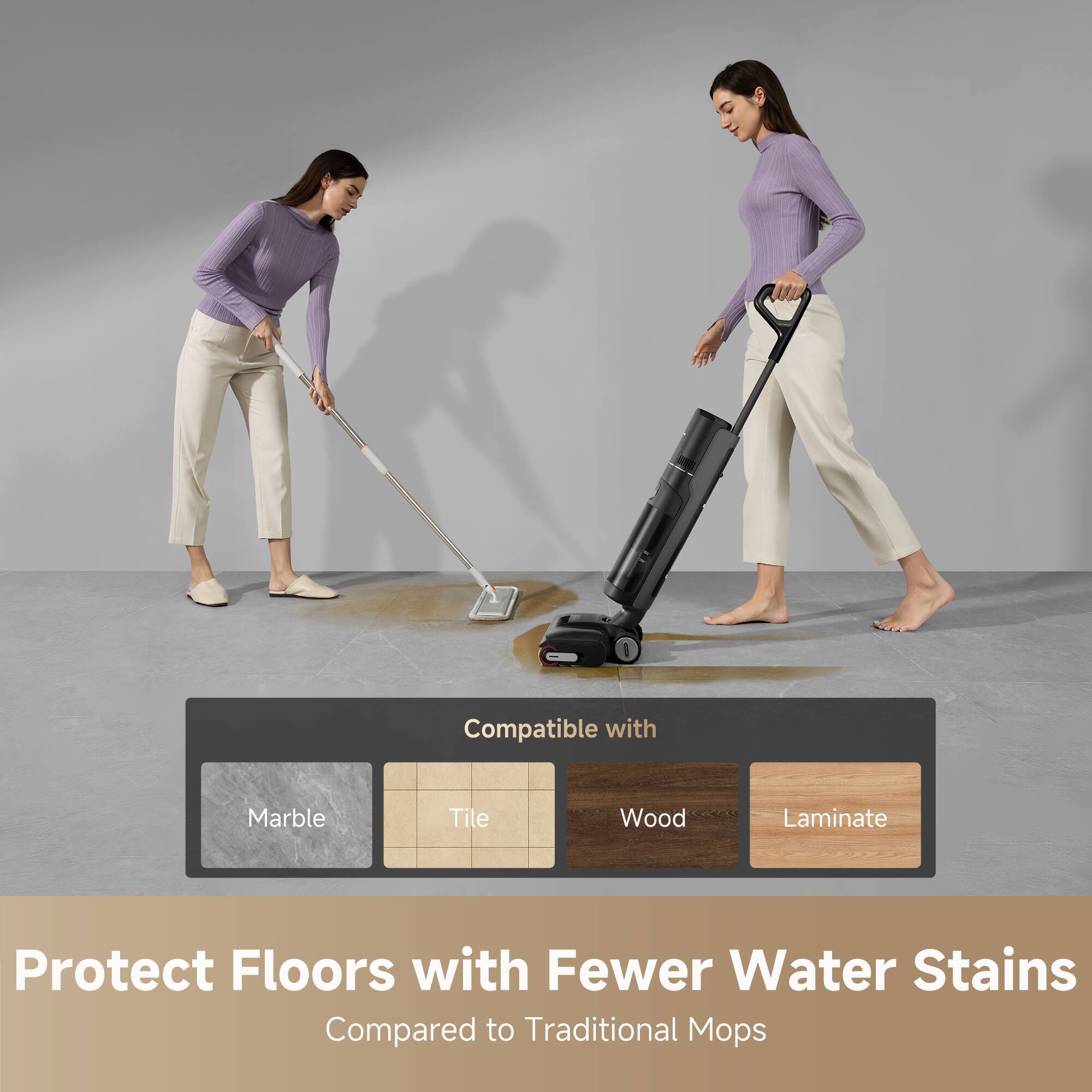 Compatible with Marble, Tile, Wood, Laminate. Protect Floors with Fewer Water Stains Compared to Traditional Mops.