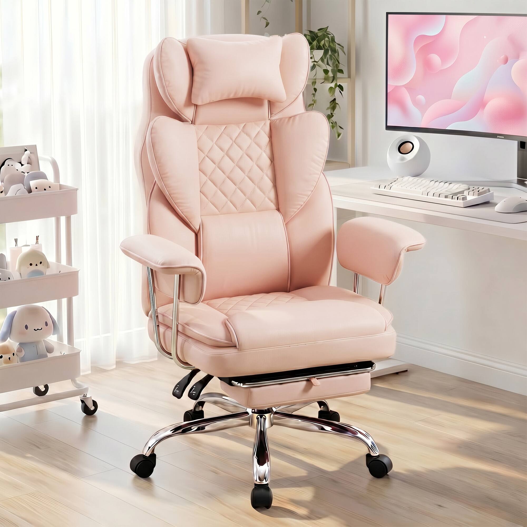Alt View 6. Celtoss - Executive Office Chair, Ergonomic Big and Tall Heavy Duty Computer Desk Chair, High Back with Lumbar Support - PU - Pink.