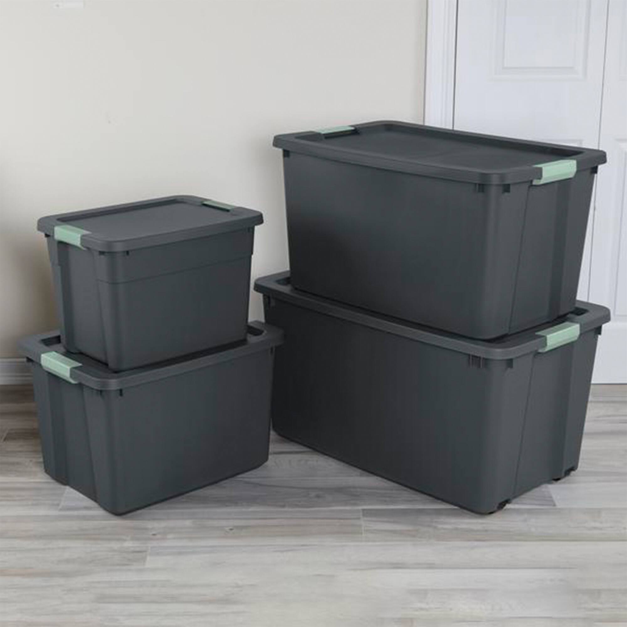 Alt View 4. Sterilite - Sterilite 8 Pack 34 Gallon Latch Tote, Stackable Plastic Storage Bin Container - Green/Gray.
