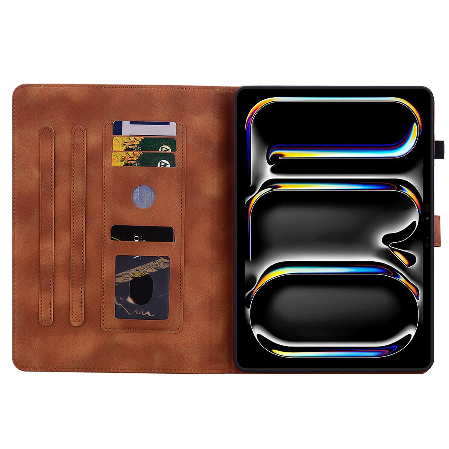 Angle. Dteck - Foilo Case for Apple iPad Pro (M5) 11" 2025 & (M4) 2024,Embossed Pattern PU Leather Flip Card Holder Kickstand Cover - Brown.