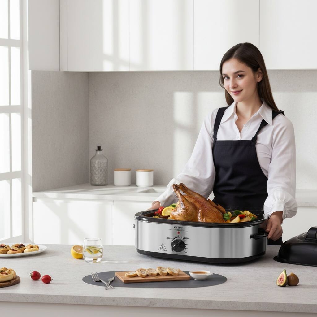Back. Forest'nSky - 18 Qt Compact Electric Roaster Oven, Fits 22 lb Turkey, 1450W with Self-Basting Lid & Tempered Glass,Silver - Silver.