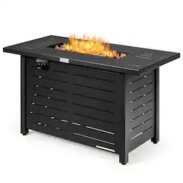 Costway - 42" Rectangular Propane Gas Fire Pit 60,000 Btu Heater Outdoor Table W/ Cover - Black