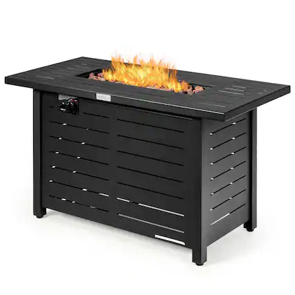 Front. Costway - Costway 42" Rectangular Propane Gas Fire Pit 60,000 Btu Heater Outdoor Table W/ Cover - Black.