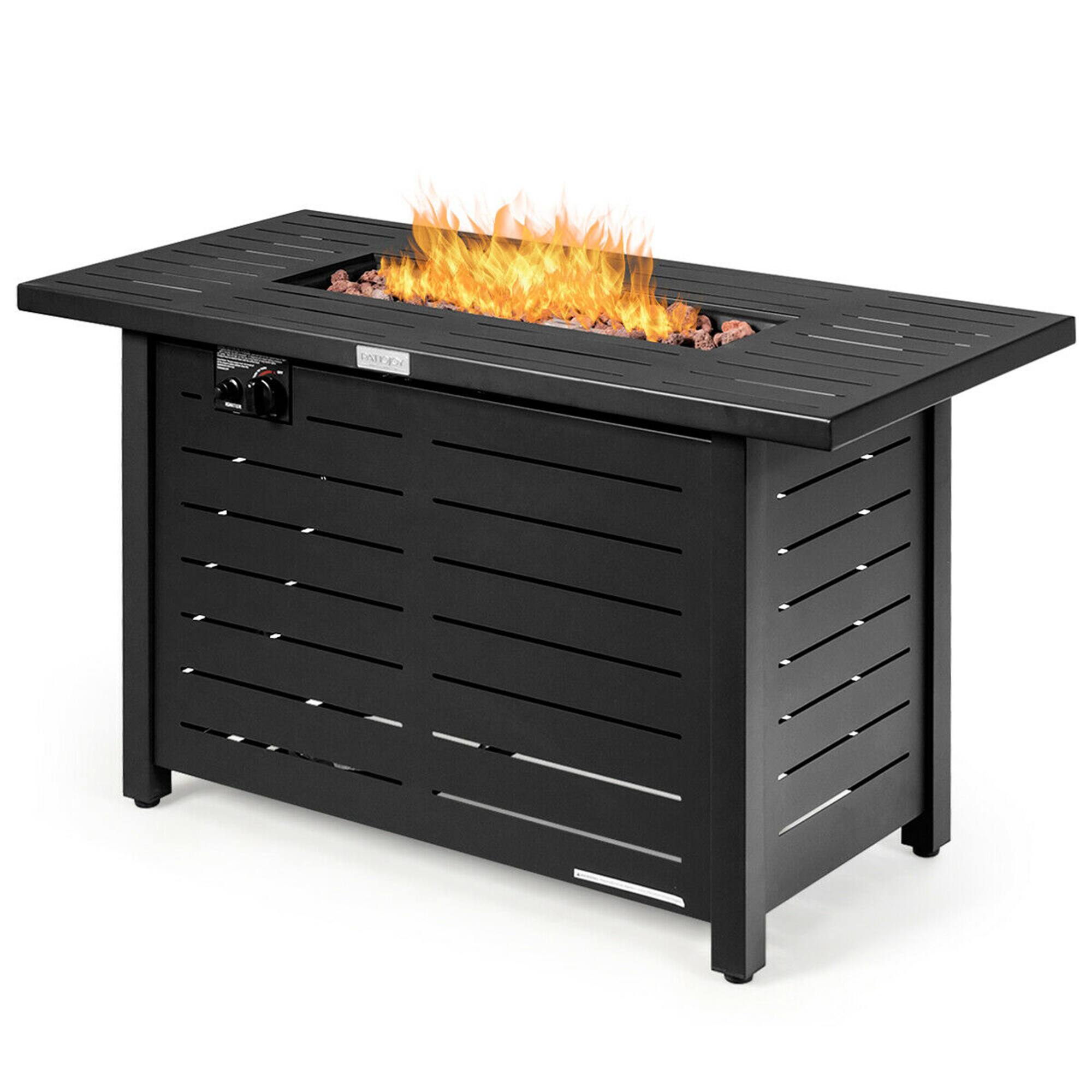 Costway - 42" Rectangular Propane Gas Fire Pit 60,000 Btu Heater Outdoor Table W/ Cover - Black