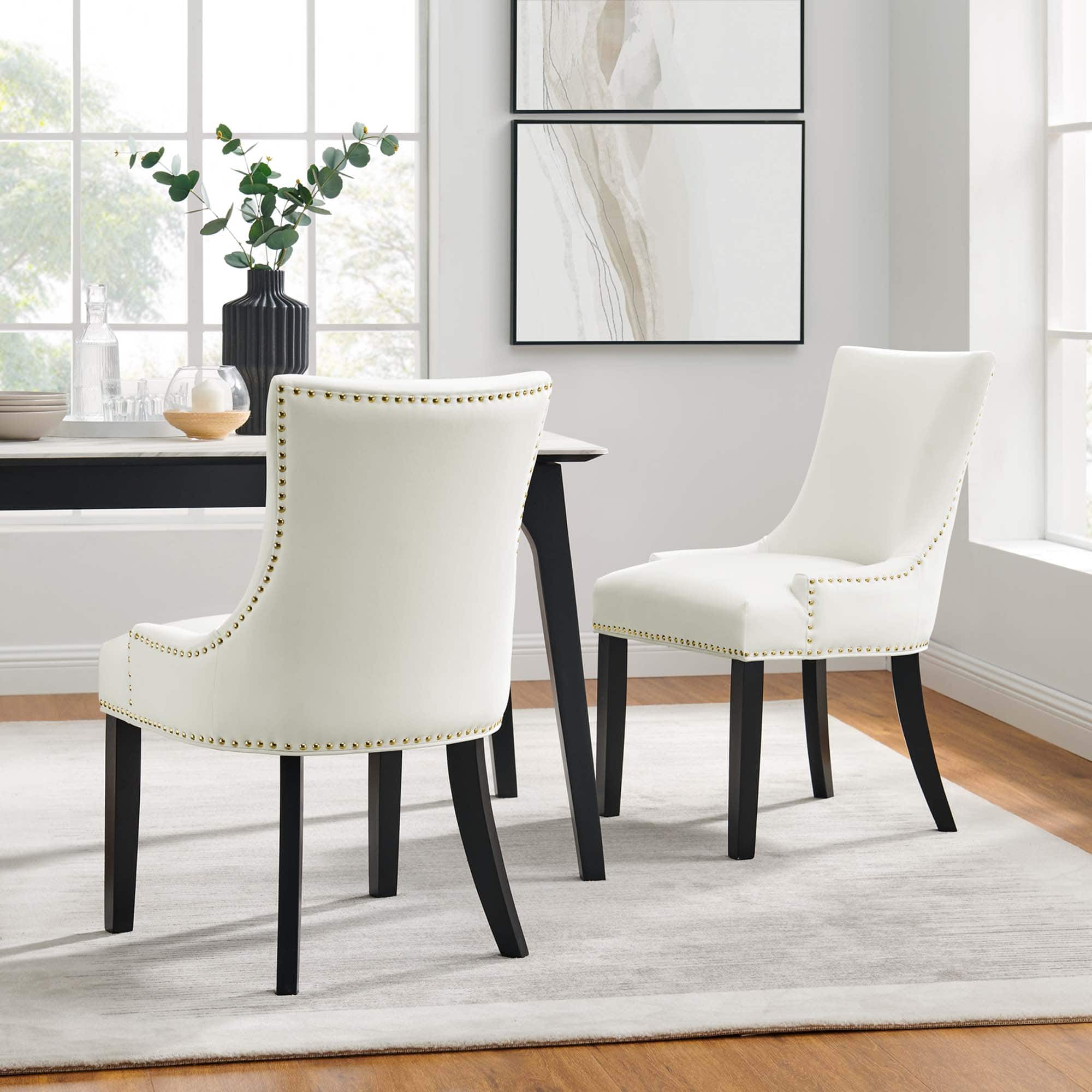 Marquis Performance Velvet Dining Chairs Set of 2 by Modway - White
